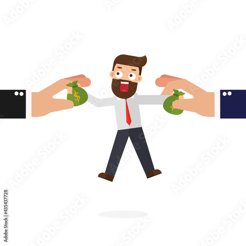 Business hand grabbing money bag