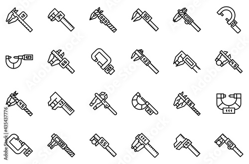 Digital micrometer icons set. Outline set of digital micrometer vector icons for web design isolated on white background photo