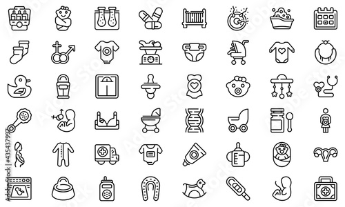 Maternity icons set. Outline set of maternity vector icons for web design isolated on white background