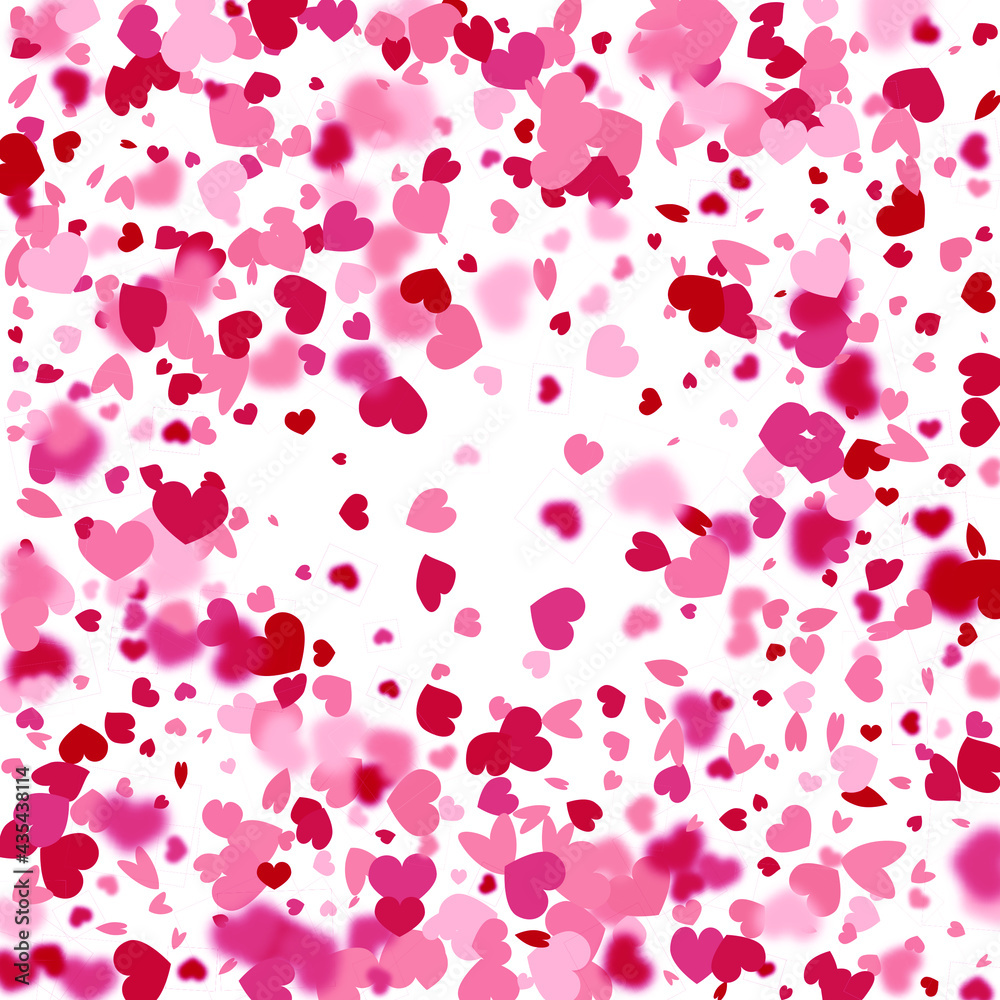 Heart Background. 8 March Banner with Flat Heart. St Valentine Day Card with Classical Hearts. Red Pink  Exploding Like Sign. Vector Template for Mother's Day Card. Empty Vintage Confetti Template.