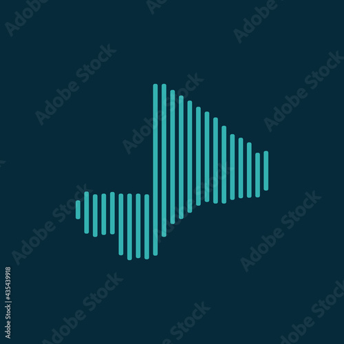 Vector abstract map of Mali with blue straight rounded lines isolated on a indigo background.