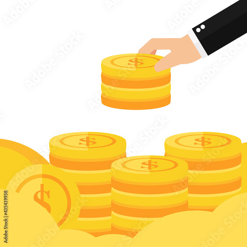 Hand put coin to money staircase