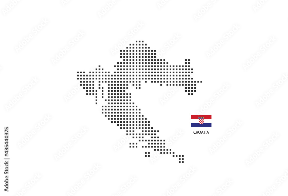 Vector square pixel dotted map of Croatia isolated on white background with Croatia flag.
