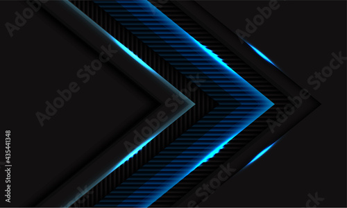 Blue light glossy lines texture arrow direction on black with blank space design modern futuristic technology background vector illustration