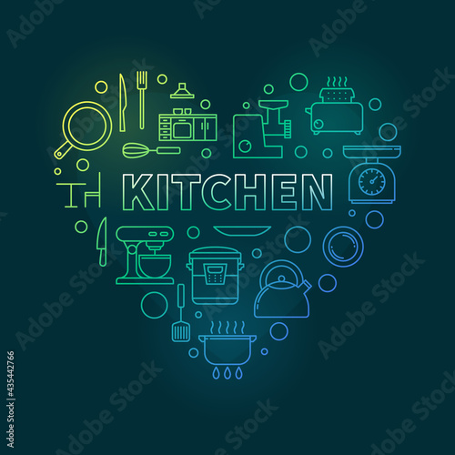 Kitchen Interior vector heart shaped colorful line illustration