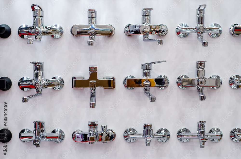 Obraz premium Different bathroom taps for sale.