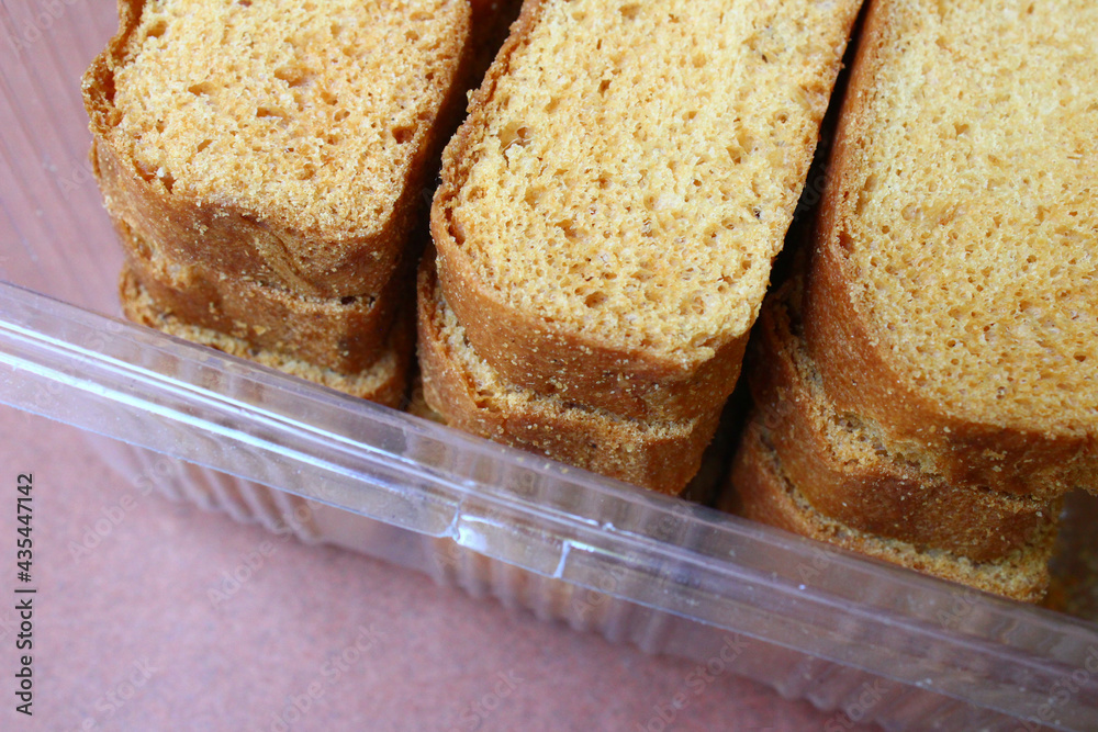 Rusk toasts in plastic box