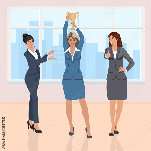 The team of business women took the first place and is happy to win.