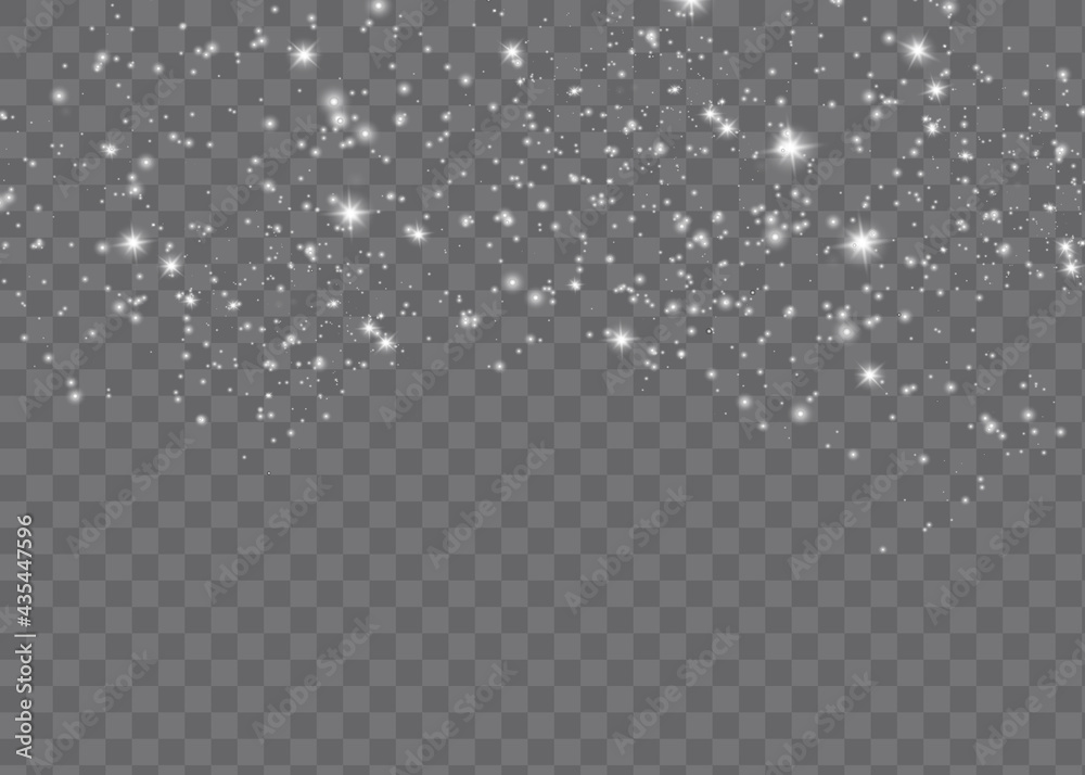 The dust sparks and golden stars shine with special light. Vector sparkles on a transparent background.