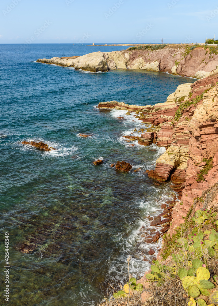 Obraz premium Cala Maidduzza inside the Sicilian Nature Reserve, Mediterranean sea landscape, Terrasini, province of Palermo, Italy