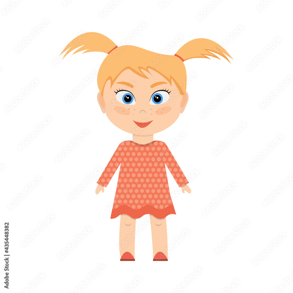 Cute little redhead girl with freckles. Flat vector illustration Cute little redhead girl with freckles. Flat vector illustration
