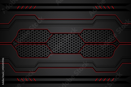 metal plate black and contrast red stripes on steel mesh. template modern technology design background. vector illustration