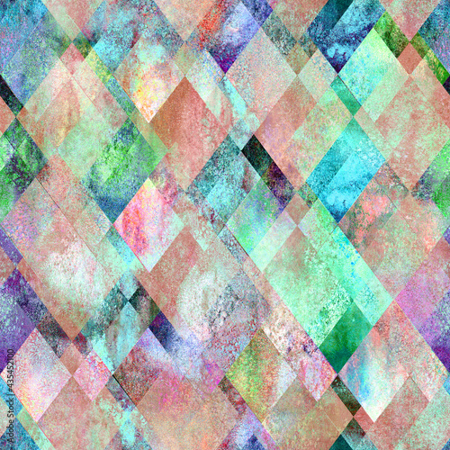 Diamond shapes seamless background. Watercolor colorful abstract mosaic diamonds texture