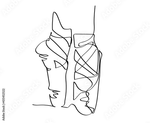 Ballet Pointe shoes continuous line drawing, vector illustration.