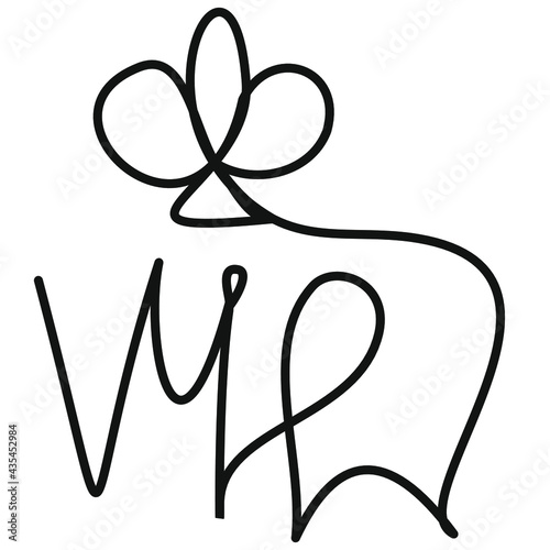 Vector illustration of the VIP inscription in one line. Abstraction with self-drawing of a gambling symbol for casinos and online games. Card trump suit with a cross symbol.