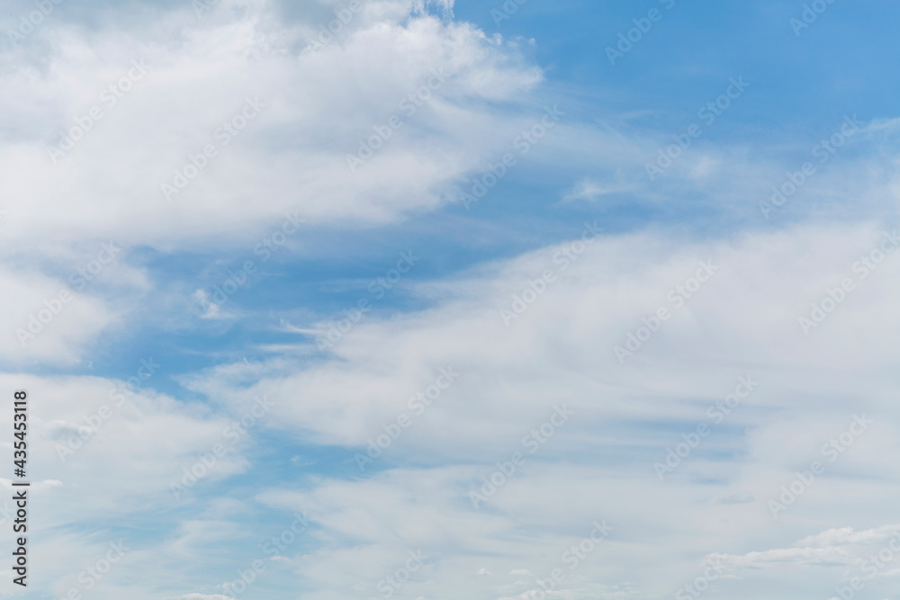 Blue cloudy sky on a clear sunny day. Background. Space for text. Blue cloudy sky on a clear sunny day. Background. Space for text.