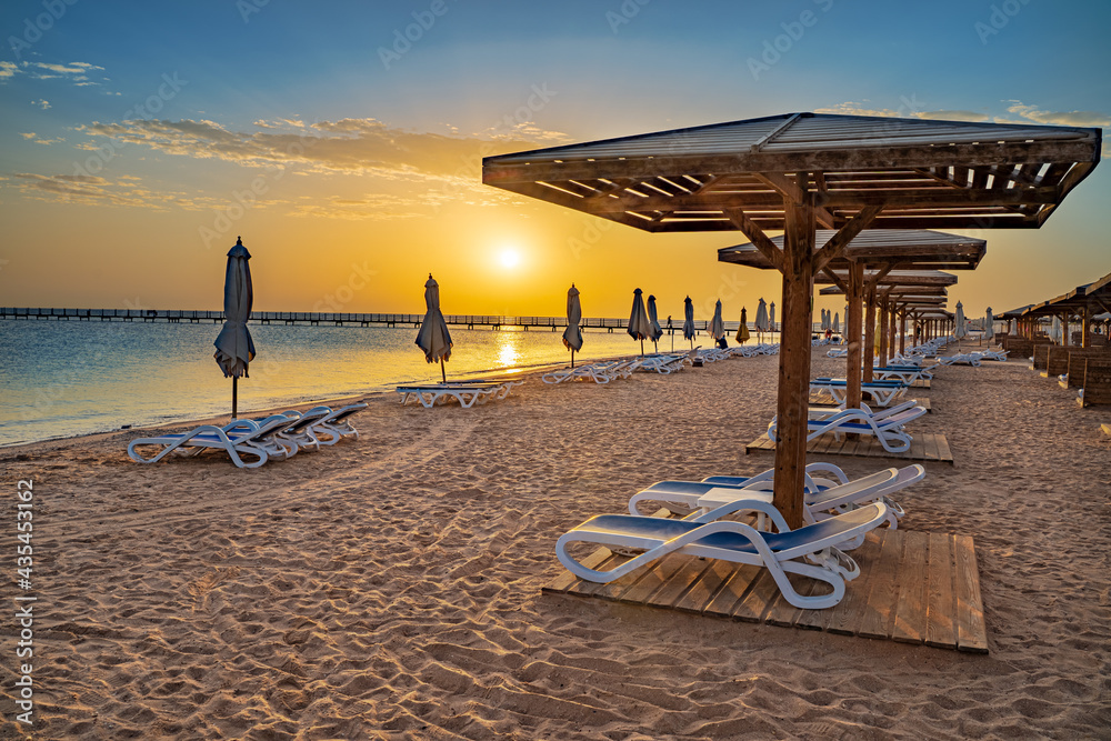 Scenic view of a beautiful sunrise over the Hurghada beach in Egypt in the summertime