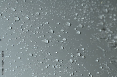 The texture of a water drop on a gray background. Closeup