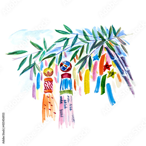 Japanese Sendai Tanabata Festival. Drawing with watercolors