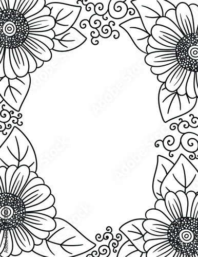 An Adult Coloring Border of Daisies with Copy Space