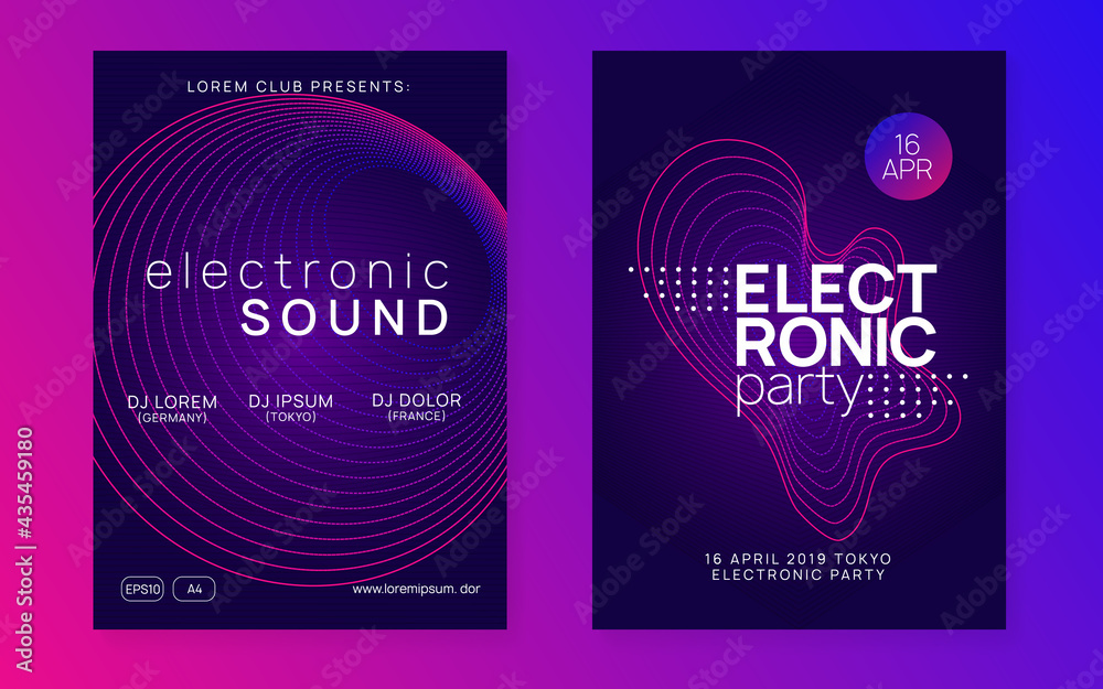 Fototapeta premium Neon club flyer. Electro dance music. Trance party dj. Electronic sound fest. Techno event poster.