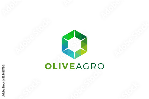 Letter O green hexagonal logo for company