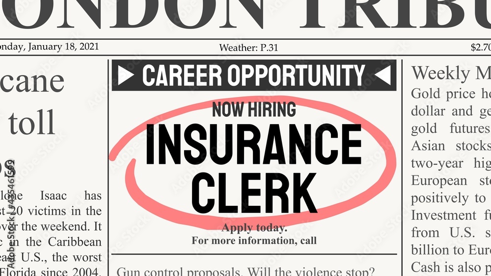 Insurance clerk job opportunity