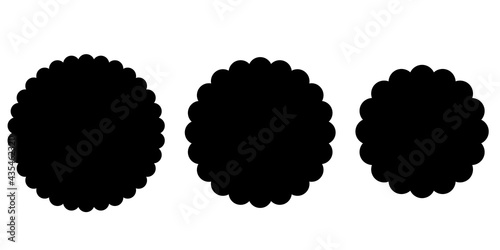 Black Scalloped circle shape set. Clipart image isolated on white background