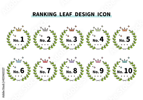 ランキング 　王冠　月桂樹　ローレル　Ranking　順位　表彰　アイコン　セット
