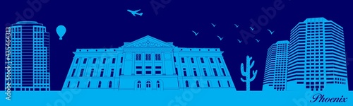 Vector city skyline silhouette - illustration, 
Town in blue background, 
Phoenix Arizona