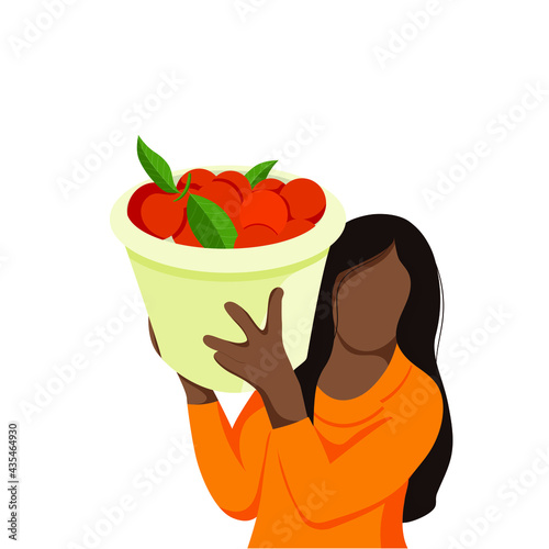 Harvest woman. Workers Pick Orange In Plantation