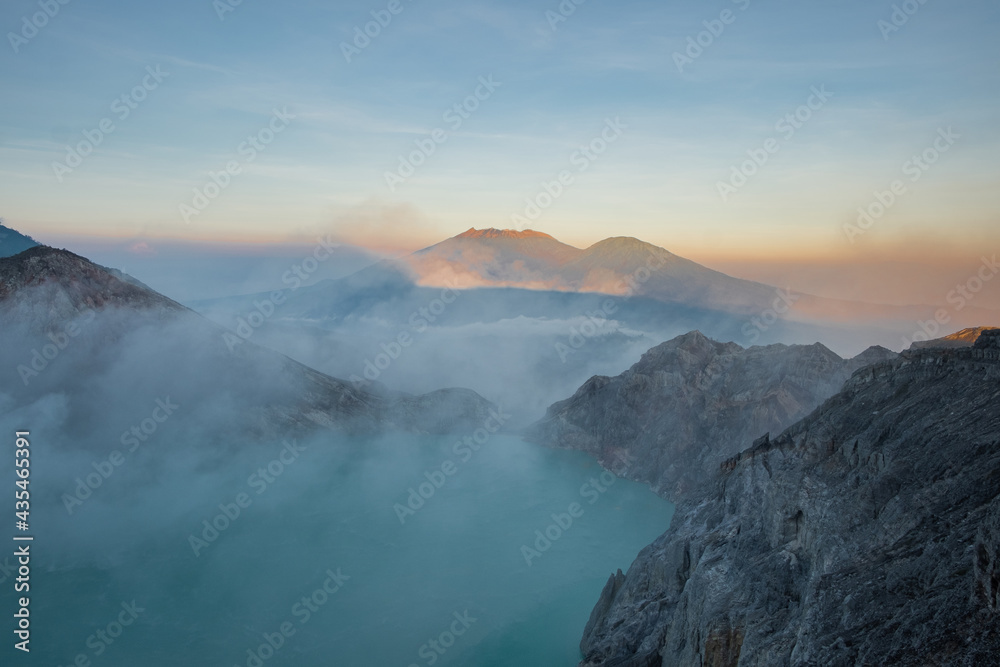 Morning atmosphere, Mount Kawah Ijen in Indonesia Beautiful fog