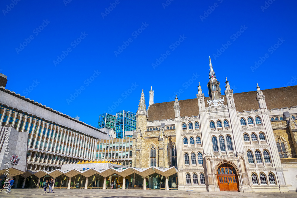 London, UK - 2 May, 2021 - Exterior of Guildhall complex in the City of London, England
