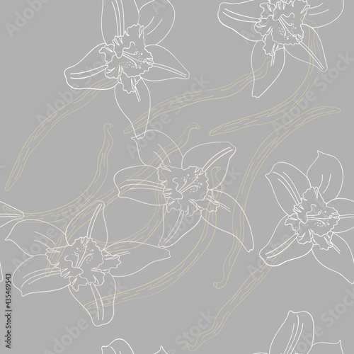 vanilla flower and vanilla pod vector seamless pattern