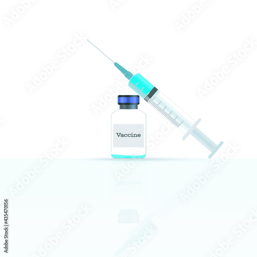 Vaccine bottle and syringe in white background