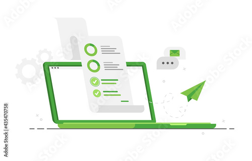 Business audit. Examination of statistical graphic information. Financial audit business concept. Income increase strategy. Notebook or laptop with accounting report. Green