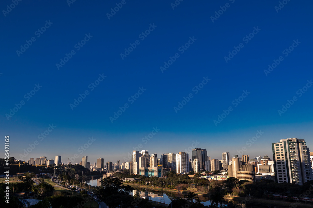 City skyline, with Marginal Avenue and Pinheiros River in the foreground, in the south zone of Sao Paulo, Brazil