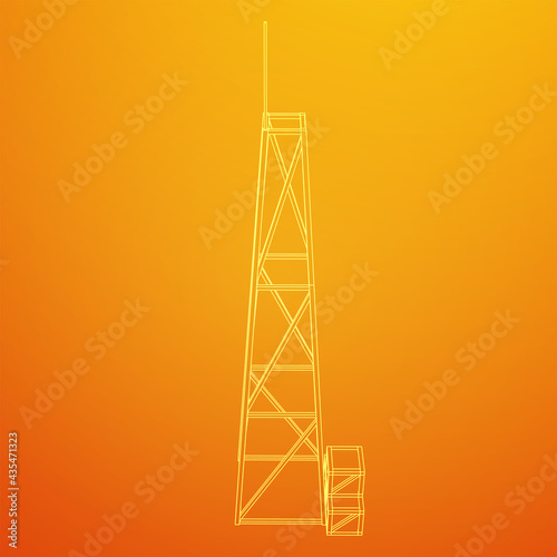 Antenna. Telecommunications signal transmitter radio tower. Communications concept. Wireframe low poly mesh vector illustration