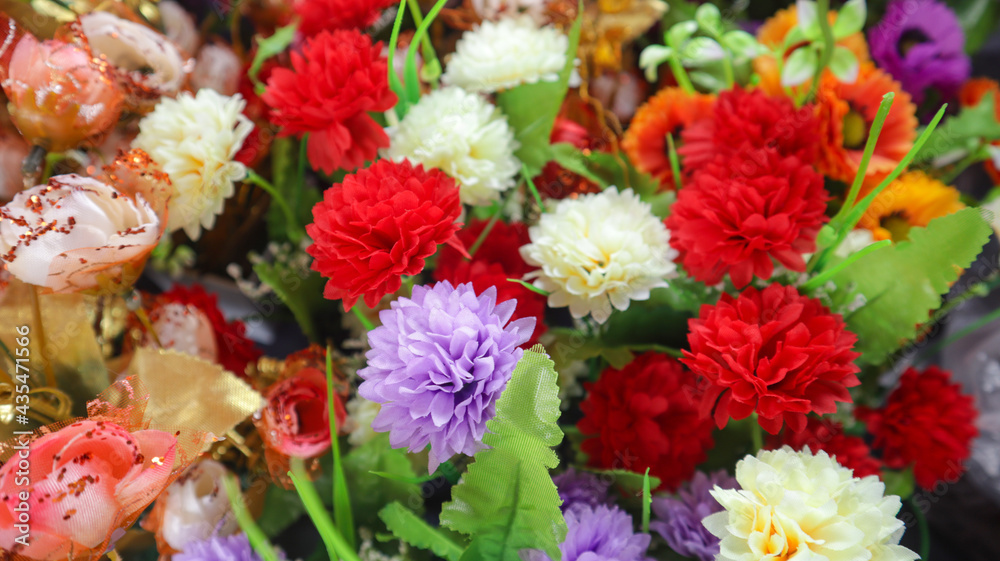 Colorful Artificial Flower at street of Dhaka New Market in Dhaka, Bangladesh