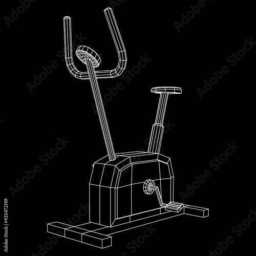 Excercise Bike. Gym equipment. Sport cardio fitness concept. Wireframe low poly mesh vector illustration.