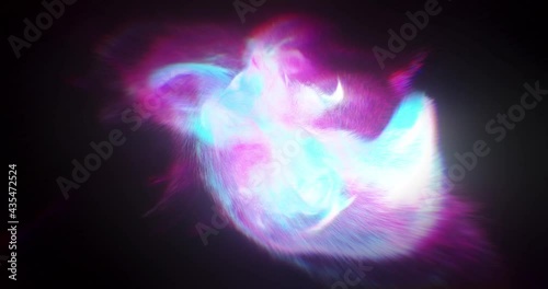 Abstract colorful particle plasma with explosive motion on a black background. Iridescent shapes flowing from center. 4K loop photo