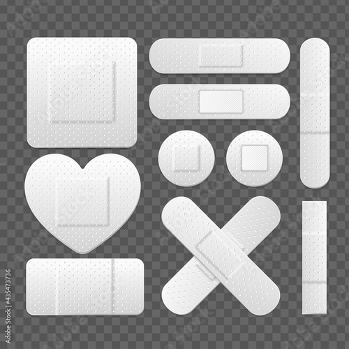 Realistic Detailed 3d Aid Band Plaster Medical Patch Set. Vector