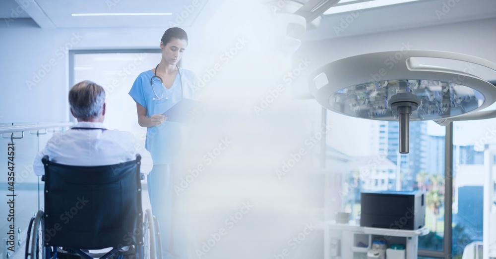 Composition of diverse doctor and patient with motion blur Composition of diverse doctor and patient with motion blur
