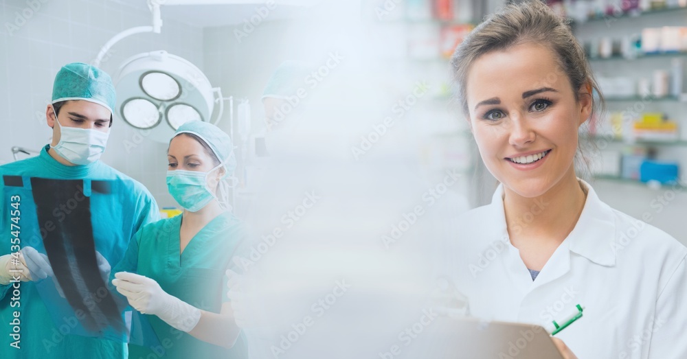 Composition of diverse doctors and scientist with motion blur Composition of diverse doctors and scientist with motion blur