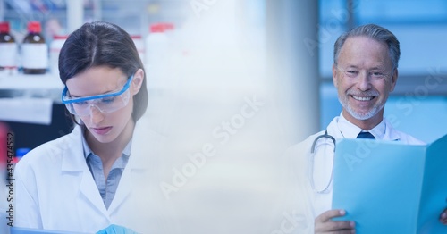 Composition of diverse doctor and scientist with motion blur
