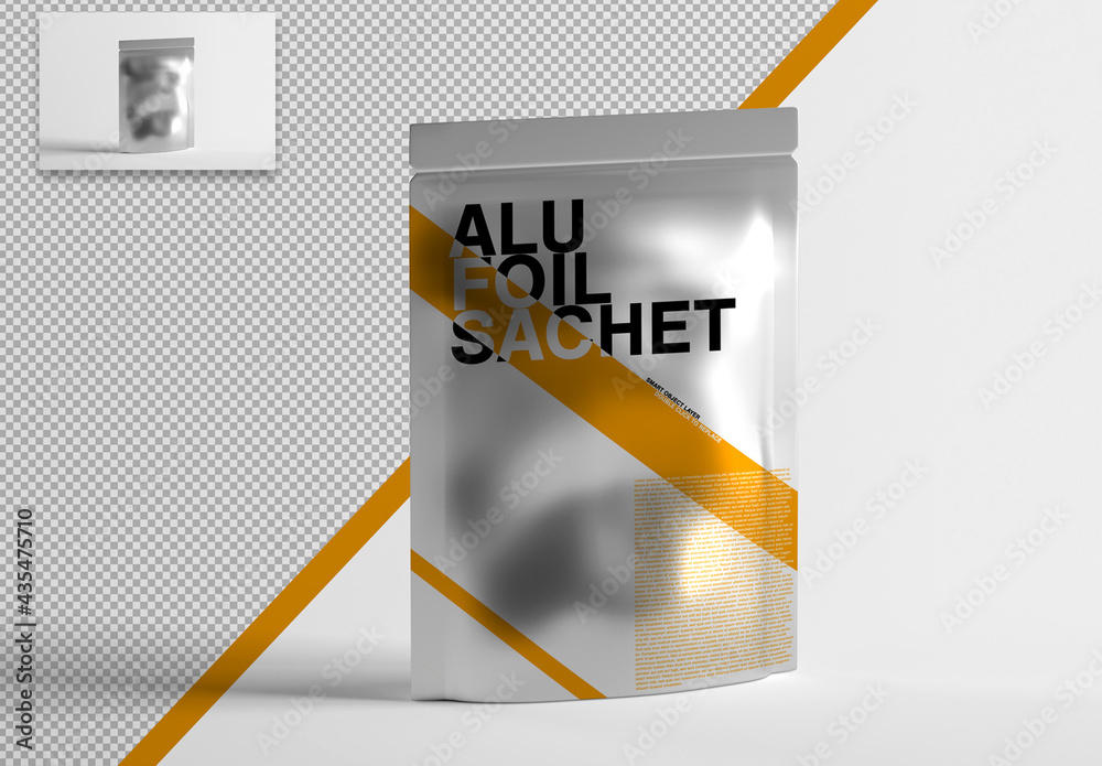 Foil Aluminium Sachet Mockup Stock Template | Adobe Stock