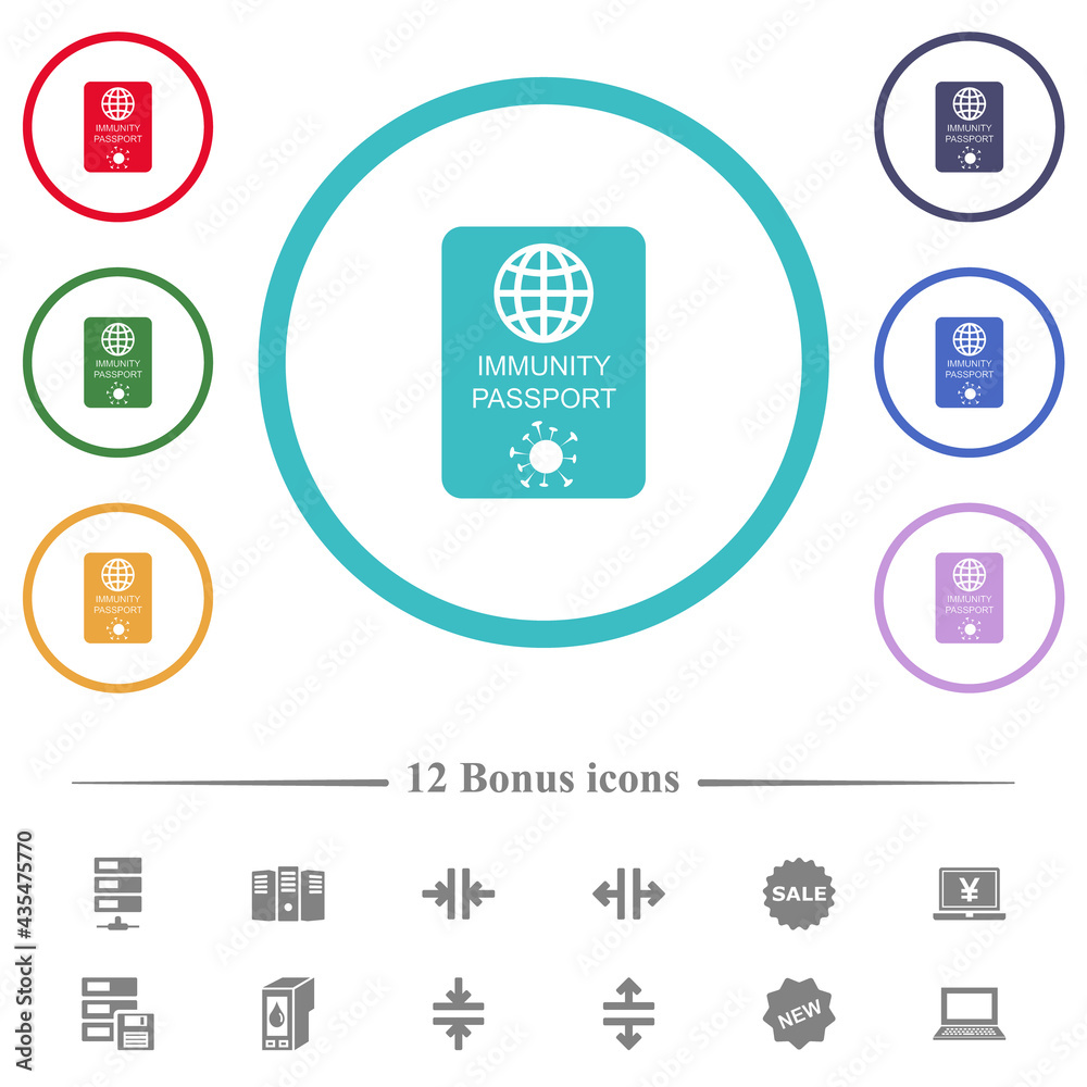 Immunity passport flat color icons in circle shape outlines