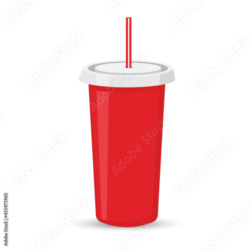 Soda with straw. Painted with flat solid color design. Vector illustration. Cool drink concept icon.