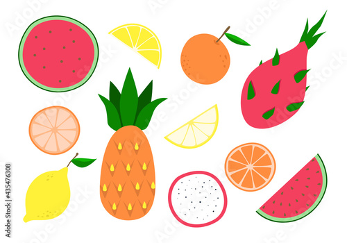 A set of tropical fruits. Isolated on a white background.
