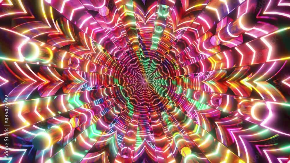 Kaleidoscope background 3d meditation visual seamless loop bright colorful rainbow flower chakra vj trippy seamless loop